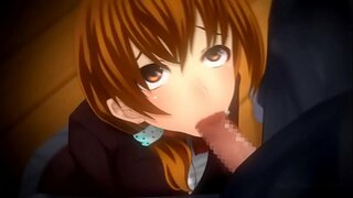 Busty hentai cutie sucking cock and getting fucked in tight pussy